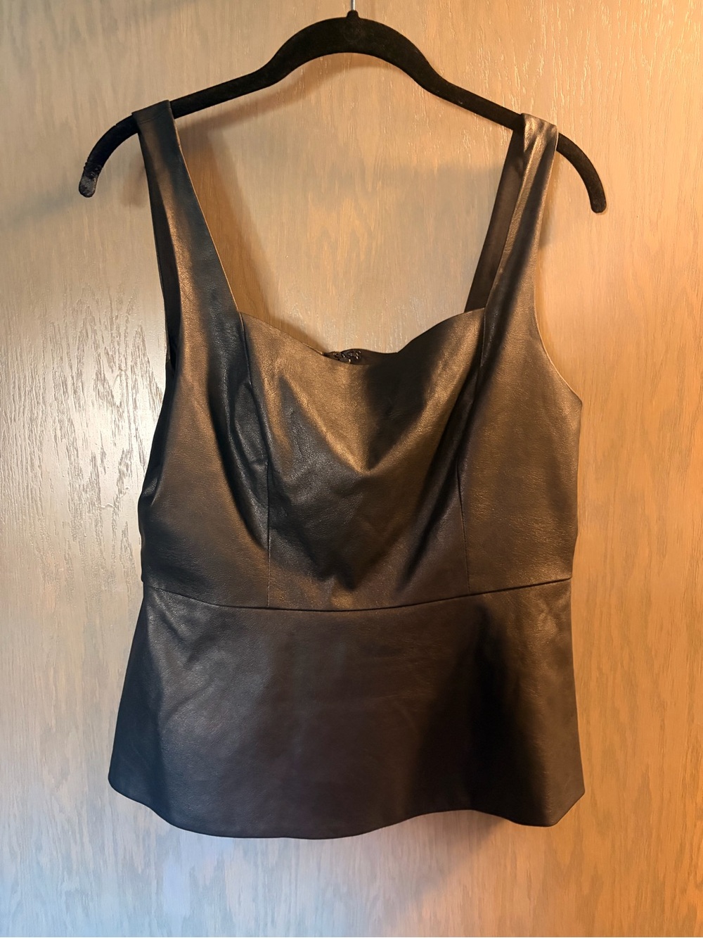 BCBG MaxAzria Leather Black Sleeveless Peplum Top NWT
